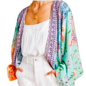Anthropologie Dylan Patchwork Floral Cocoon Kimono Open shrug, Coastal OS